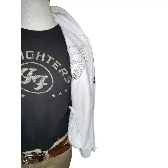 Emporio Armani Mens Size M White Zip Up Hoodie Logo Knit Sleeves